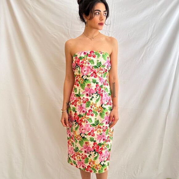 Vintage Caché bustier floral 90s elegant dress - Picture 4 of 7